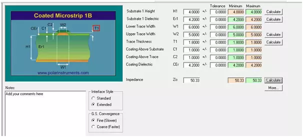Calculation of Single-Ended Impedance of Top/Bot Layer