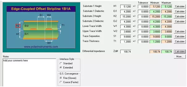 Internal 100 Ohm Differential Impedance Calculation