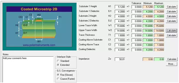 Surface 50 Ohm RF Signal Impedance Calculation