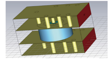 Fig. 9 Three-dimensional simulation model of the CST of the hairy button interconnection