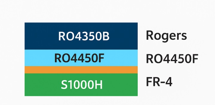 Fig.1 Rogers + FR-4 hybrid stack-up structure illustration Fig.1 Rogers + FR-4 hybrid stack-up structure illustration